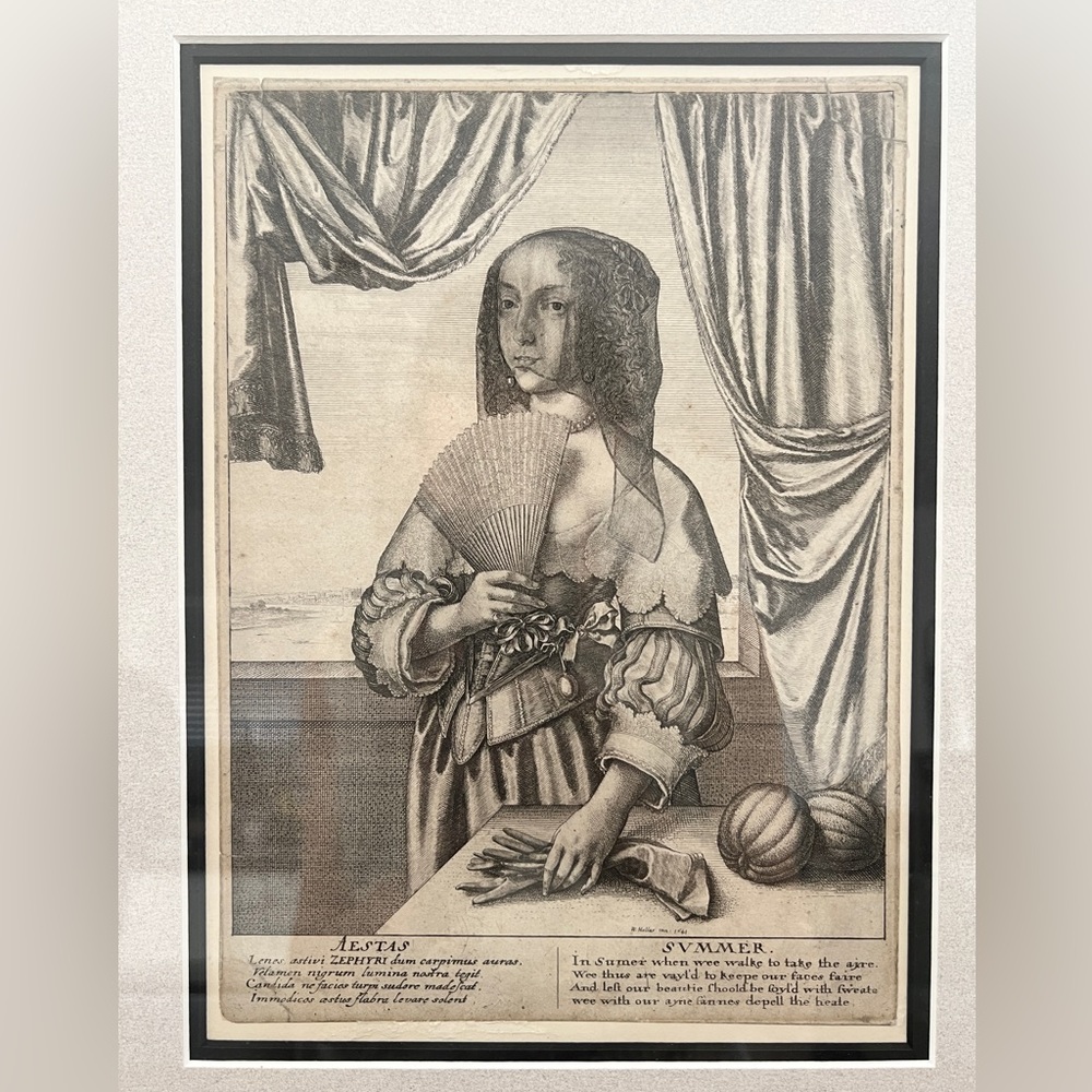 Antique print etching Aestas Summer Wenceslaus Hollar 1641 The Four Seasons